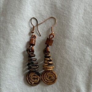 Handcrafted Spiral Earrings in Brown and Tan